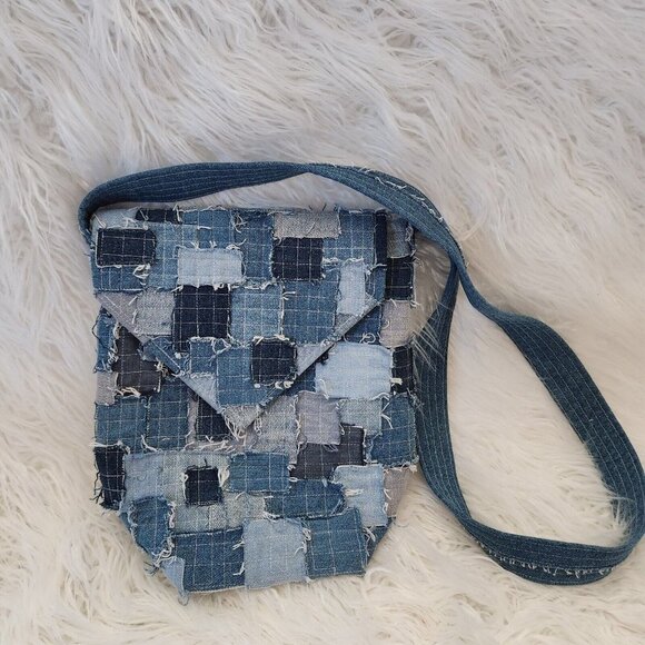 Unbranded Handbags - Denim Canvas Patchwork Crossbody Shoulder Bag Y2K Upcycle Bucket Boho Hippie‎